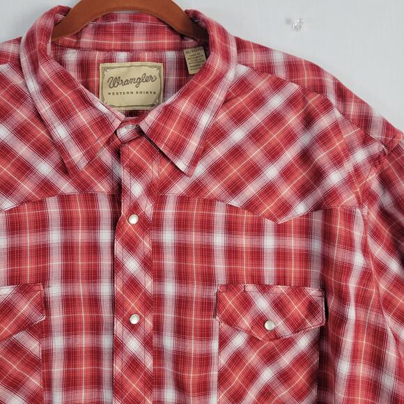 Wrangler plaid short sleeve pearl snap button-down shirt size 3XL red western - Picture 1 of 8